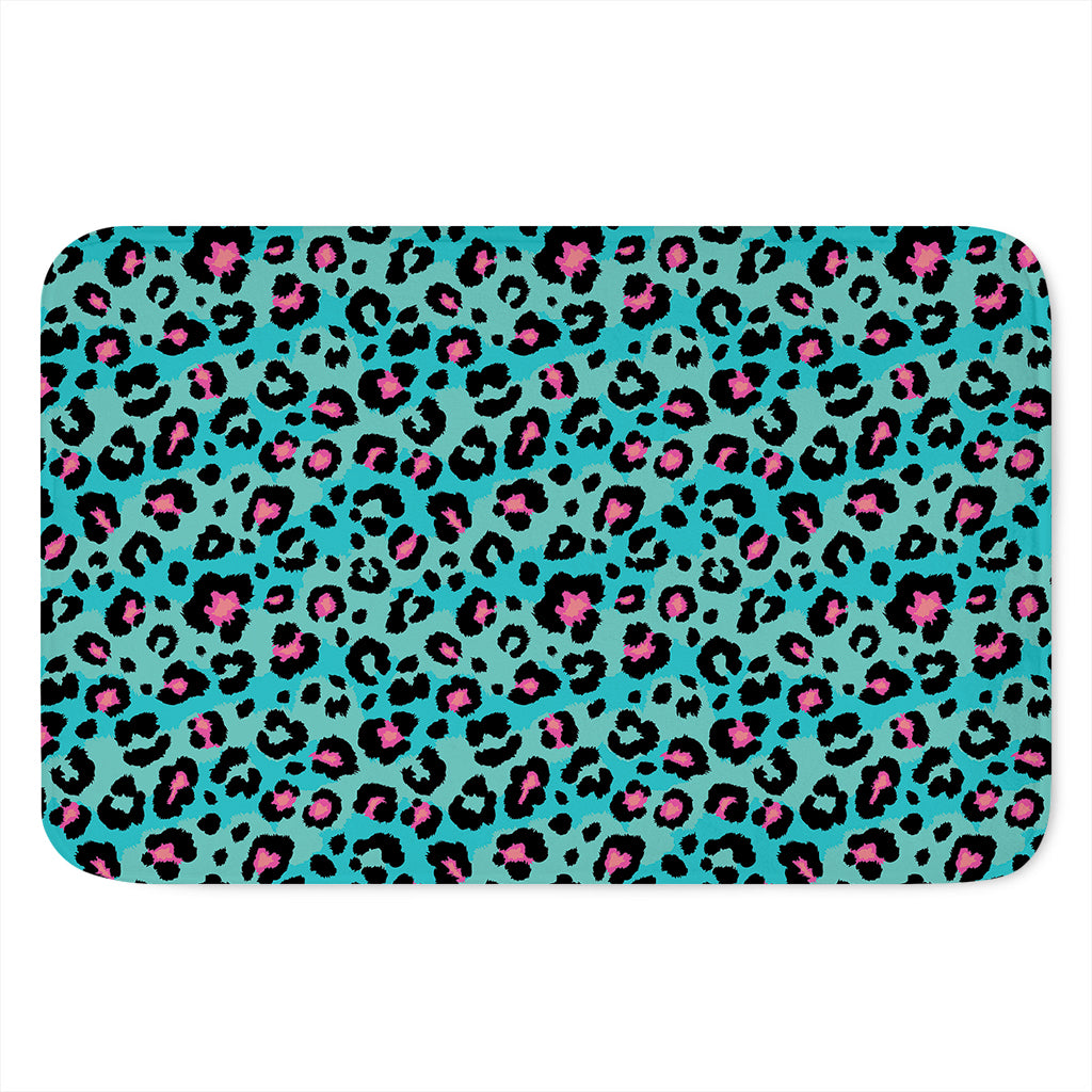 Turquoise And Pink Leopard Print Indoor Door Mat
