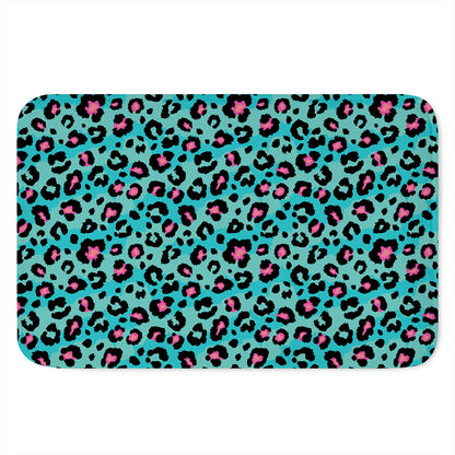Turquoise And Pink Leopard Print Indoor Door Mat