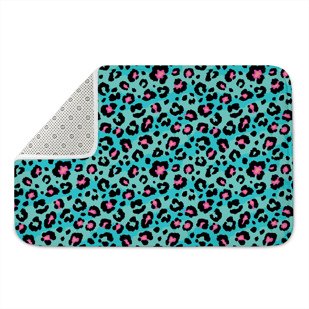 Turquoise And Pink Leopard Print Indoor Door Mat