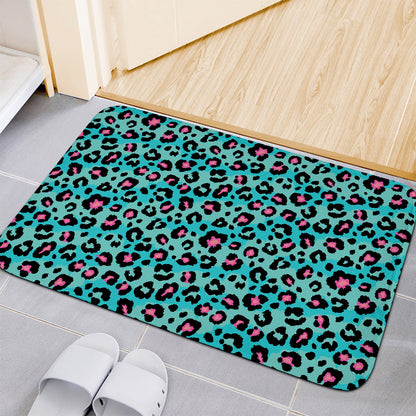 Turquoise And Pink Leopard Print Indoor Door Mat