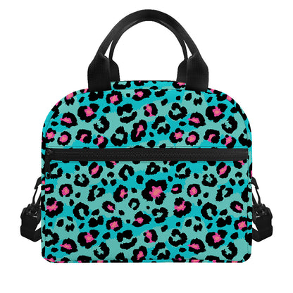 Turquoise And Pink Leopard Print Insulated Lunch Bag