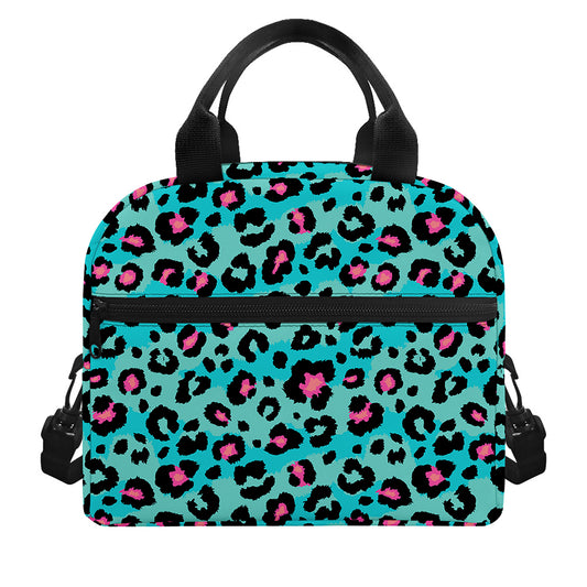 Turquoise And Pink Leopard Print Insulated Lunch Bag