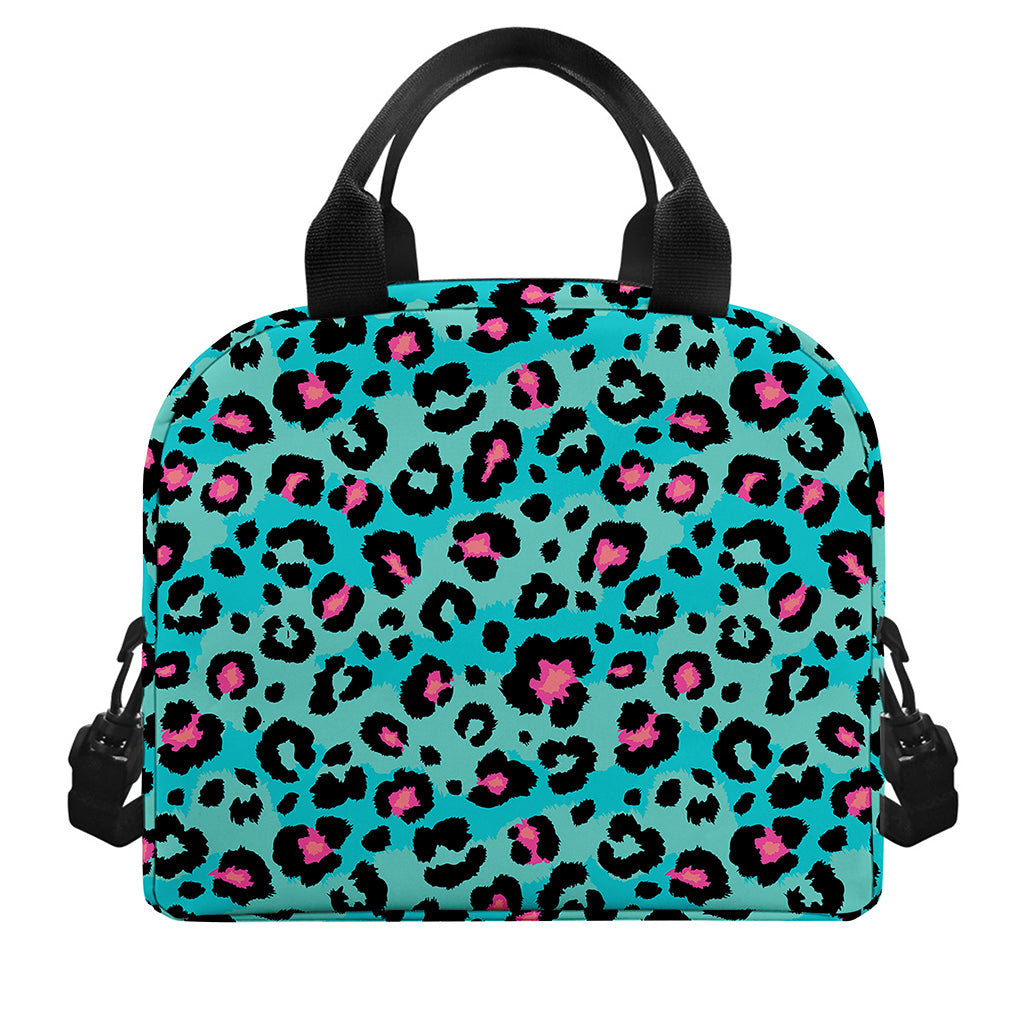 Turquoise And Pink Leopard Print Insulated Lunch Bag