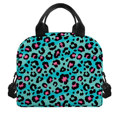 Turquoise And Pink Leopard Print Insulated Lunch Bag