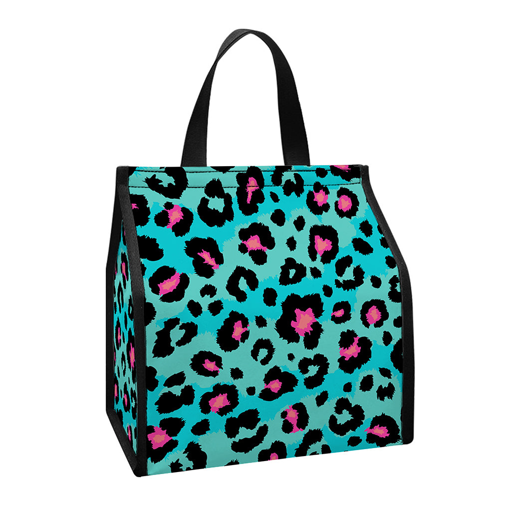 Turquoise And Pink Leopard Print Insulated Lunch Tote