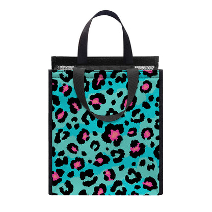 Turquoise And Pink Leopard Print Insulated Lunch Tote