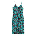 Turquoise And Pink Leopard Print Jersey Midi Cami Dress