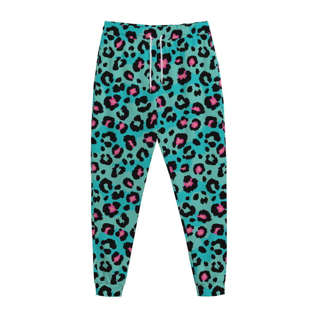 Turquoise And Pink Leopard Print Jogger Pants