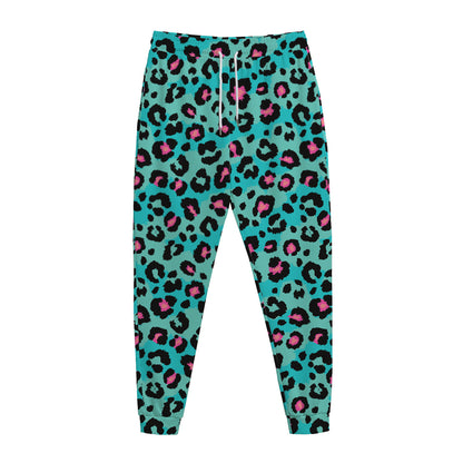 Turquoise And Pink Leopard Print Jogger Pants