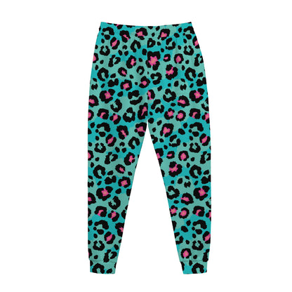 Turquoise And Pink Leopard Print Jogger Pants