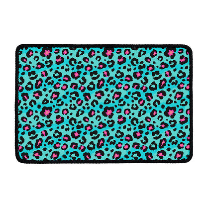 Turquoise And Pink Leopard Print Kitchen Mat