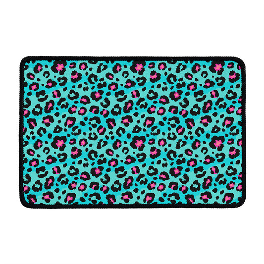 Turquoise And Pink Leopard Print Kitchen Mat