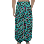Turquoise And Pink Leopard Print Lantern Pants