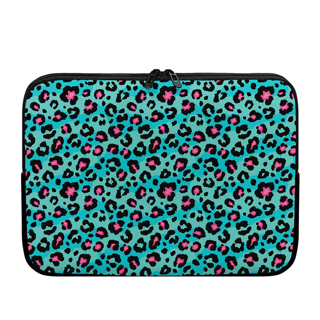 Turquoise And Pink Leopard Print Laptop Sleeve
