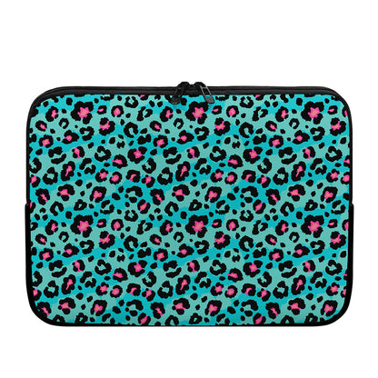 Turquoise And Pink Leopard Print Laptop Sleeve