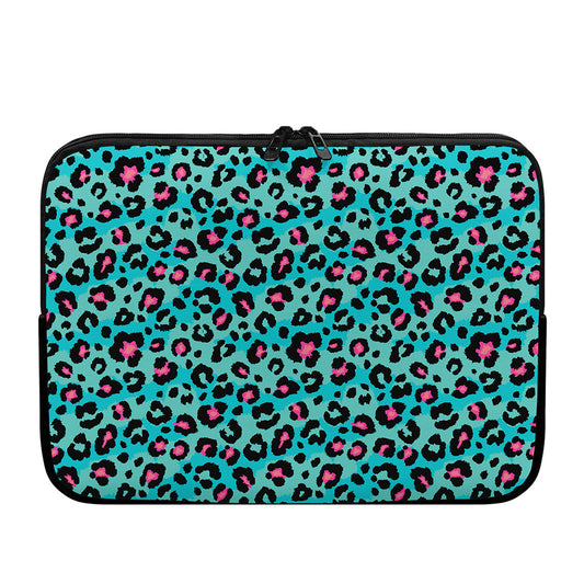 Turquoise And Pink Leopard Print Laptop Sleeve