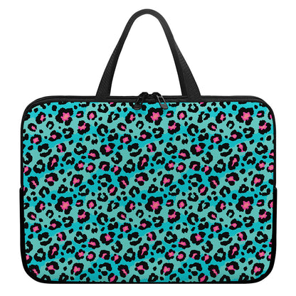 Turquoise And Pink Leopard Print Laptop Sleeve With Handle