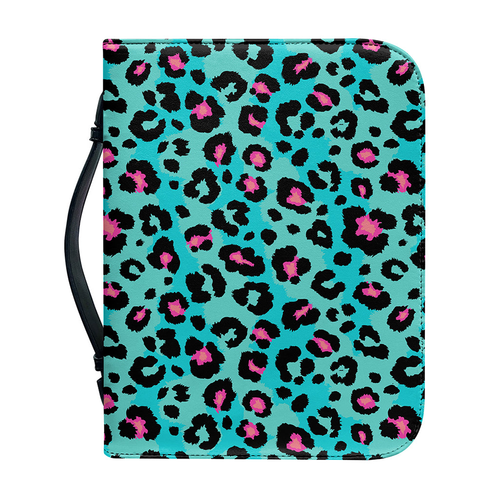 Turquoise And Pink Leopard Print Leather Bible Cover
