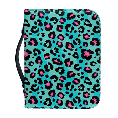 Turquoise And Pink Leopard Print Leather Bible Cover
