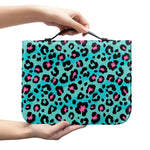 Turquoise And Pink Leopard Print Leather Bible Cover