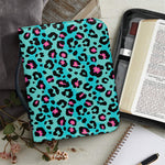 Turquoise And Pink Leopard Print Leather Bible Cover
