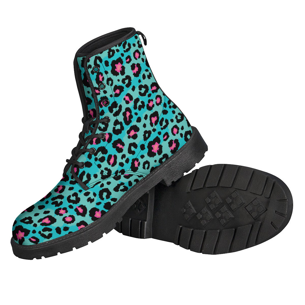 Turquoise And Pink Leopard Print Backpack