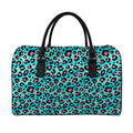 Turquoise And Pink Leopard Print Leather Duffel Bag