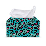 Turquoise And Pink Leopard Print Leather Tissue Box Cover