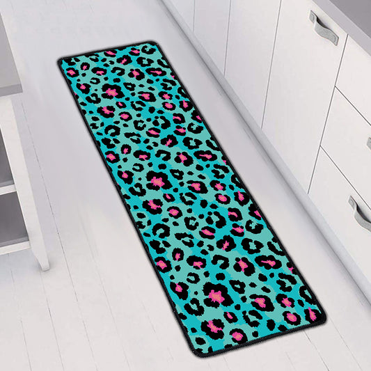 Turquoise And Pink Leopard Print Long Kitchen Mat