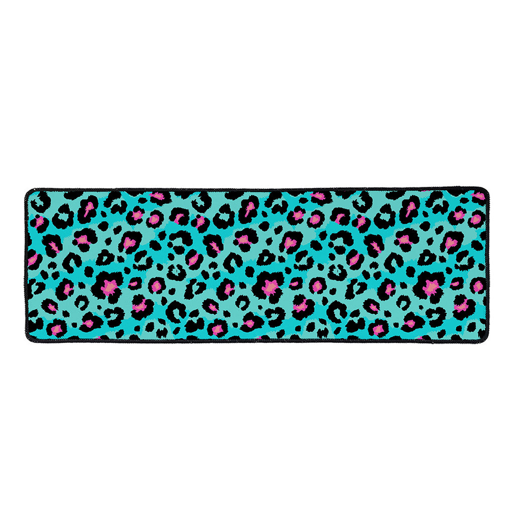 Turquoise And Pink Leopard Print Long Kitchen Mat