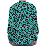 Turquoise And Pink Leopard Print Long Sleeve Baseball Jersey