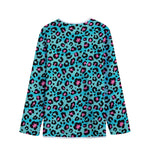 Turquoise And Pink Leopard Print Long Sleeve Short Coat