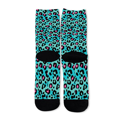 Turquoise And Pink Leopard Print Long Socks