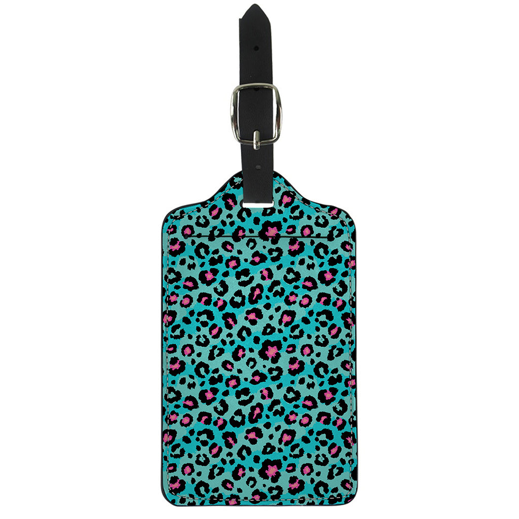 Turquoise And Pink Leopard Print Luggage Tag