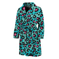 Turquoise And Pink Leopard Print Men's Bathrobe
