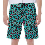 Turquoise And Pink Leopard Print Men's Beach Shorts