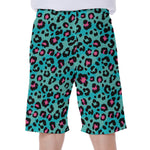 Turquoise And Pink Leopard Print Men's Beach Shorts