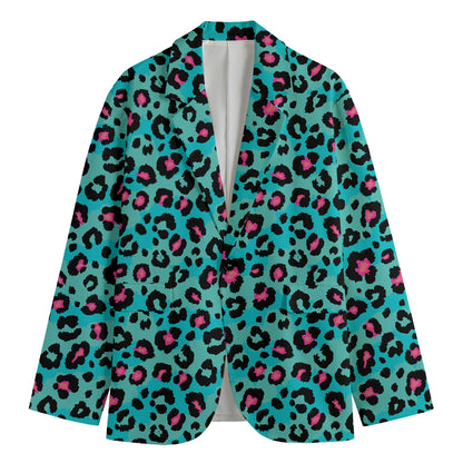 Turquoise And Pink Leopard Print Men's Blazer