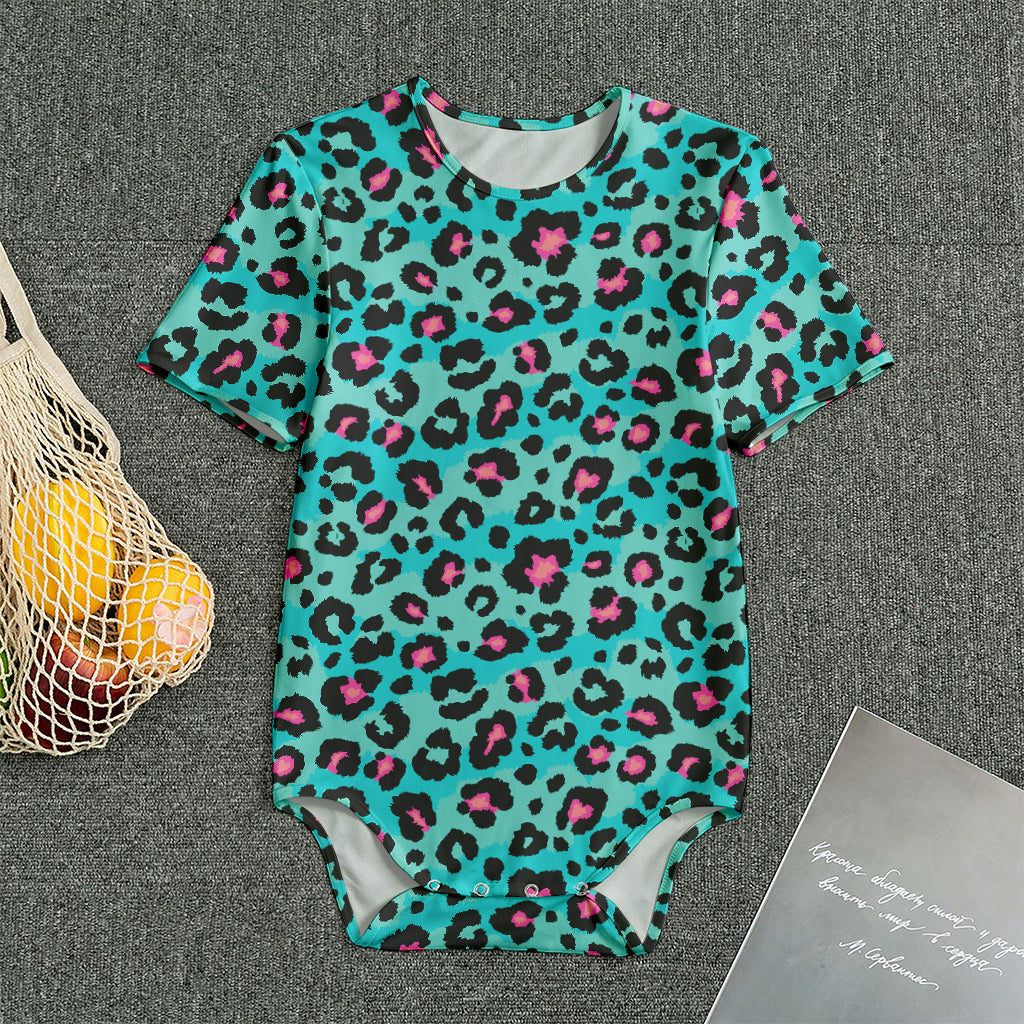 Turquoise And Pink Leopard Print Men's Bodysuit