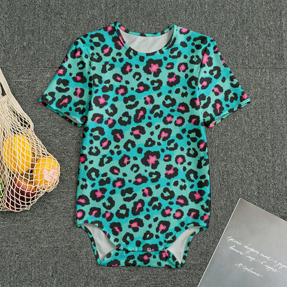 Turquoise And Pink Leopard Print Men's Bodysuit