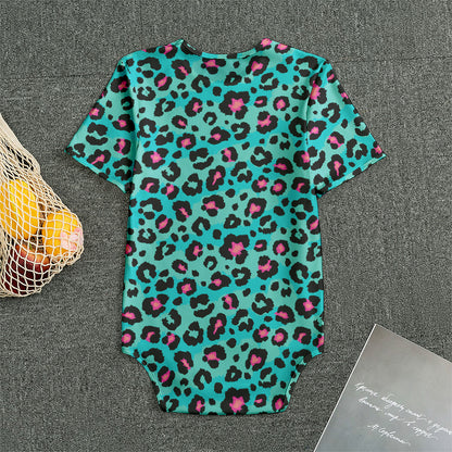 Turquoise And Pink Leopard Print Men's Bodysuit