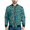 Turquoise And Pink Leopard Print Men's Bomber Jacket