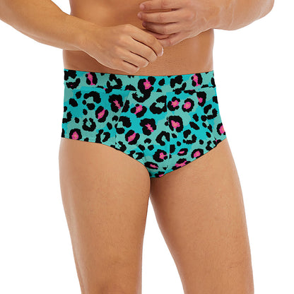 Turquoise And Pink Leopard Print Men's Briefs
