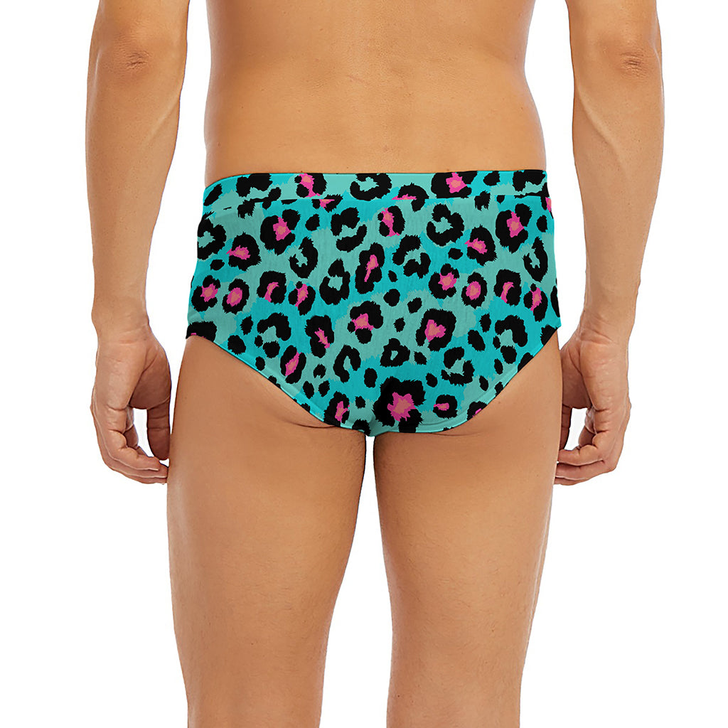Turquoise And Pink Leopard Print Men's Briefs