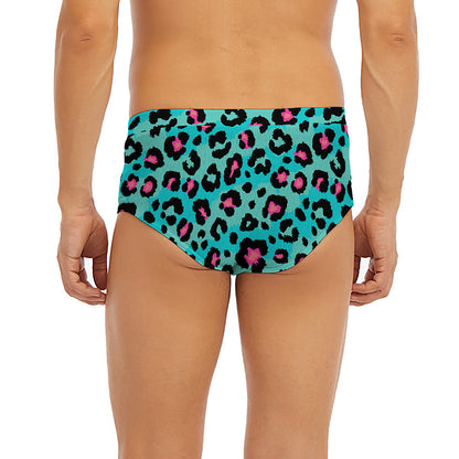 Turquoise And Pink Leopard Print Men's Briefs