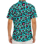 Turquoise And Pink Leopard Print Men's Deep V-Neck Shirt