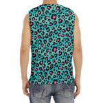 Turquoise And Pink Leopard Print Men's Fitness Tank Top