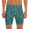 Turquoise And Pink Leopard Print Men's Long Boxer Briefs