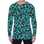 Turquoise And Pink Leopard Print Men's Long Sleeve T-Shirt