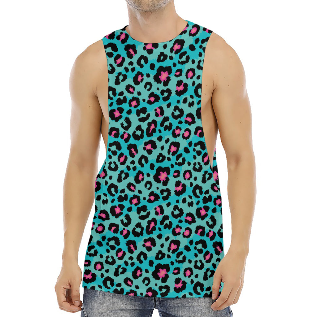 Turquoise And Pink Leopard Print Men's Muscle Tank Top